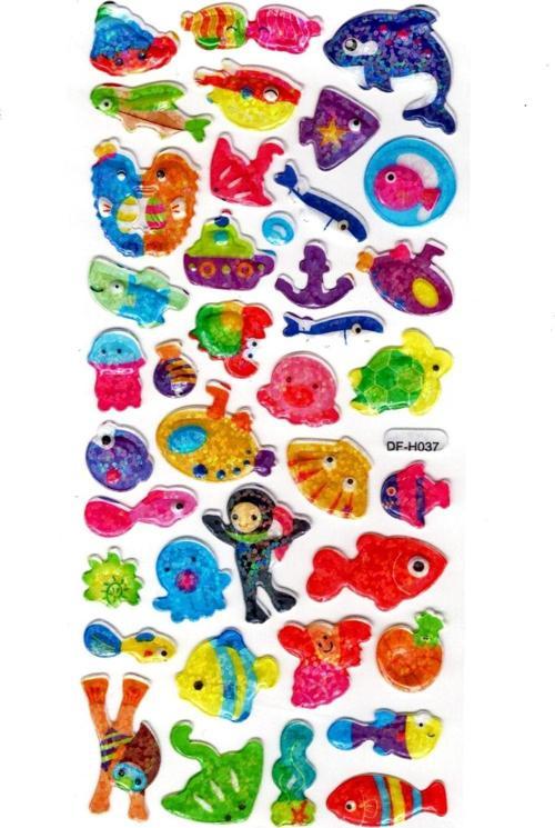 Işıltılı Sticker Kabartmalı Stiker Defter Planlayıcı Etiket (Dfh037)-18x9cm- Balık Dalgıç