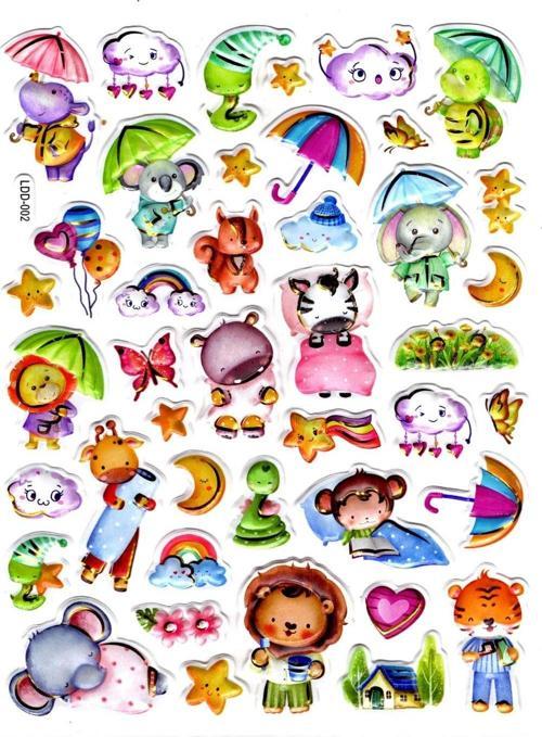 Sticker Kabartmalı Stiker Defter Planlayıcı Etiket (Ldd002)-24x19cm - Şemsiyeli Hayvanlar
