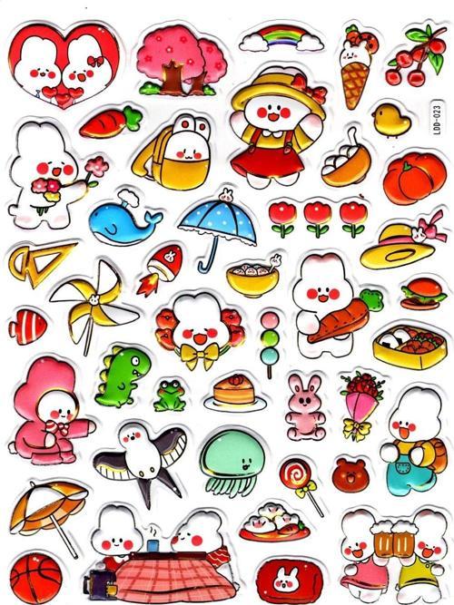 Sticker Kabartmalı Stiker Defter Planlayıcı Etiket (Ldd023)-24x19cm - Neşeli Tavşanlar