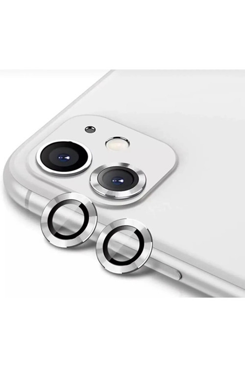 Iphone 11/12/12 Mini Uyumlu Alüminyum Alaşım Tempered Glass Kamera Lens Koruyucu(2'li Set) Gümüş