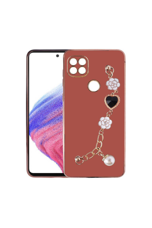 Xiaomi Redmi POCO C40 / 10C Uyumlu Parlak Gold Detaylı Silikon Kılıf Taşlı Zincirli Telefon Kılıfı