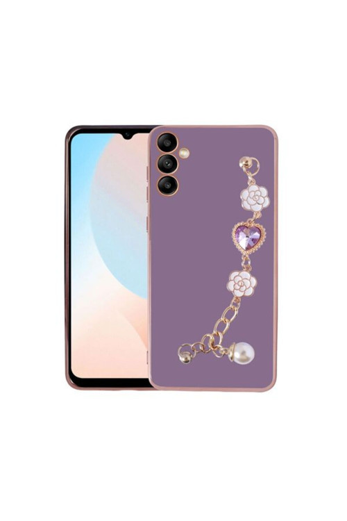Samsung Galaxy A24 Uyumlu Çiçekli Kalpli Askılı Kamera Korumalı Silikon Kılıf