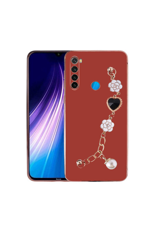 Xiaomi Redmi Note 8 Uyumlu Kılıf Kamera Korumalı Parlak Gold Kenarlı Kalpli Bileklikli