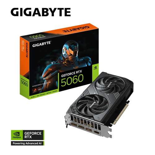 GIGABYTE GV-N5060WF2MAX OC-8GD, RTX5060, WINDFORCE MAX OC, 8Gb, GDDR7, 128BIT, 2 Fanlı, 1xHDMI, 3xD