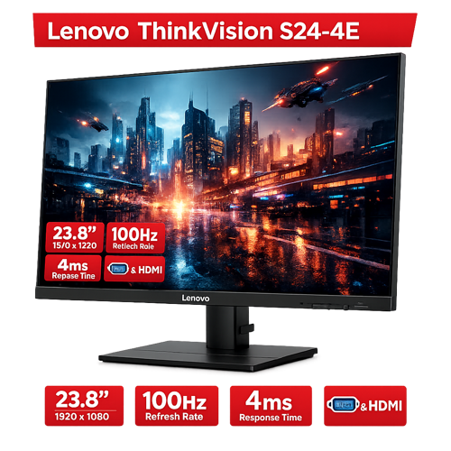 LENOVO 23.8 THINKVISION S24-4E 64B5KAT1TK WLED 4Ms 100Hz VGA+HDMI FHD MONİTÖR