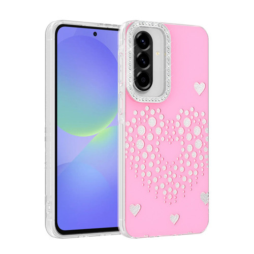 Galaxy A56 Kılıf Damla Taşlı Kalp Desenli Rivas Sert PC Kapak