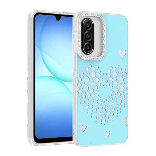 Galaxy A17 Kılıf Damla Taşlı Kalp Desenli Rivas Sert PC Kapak