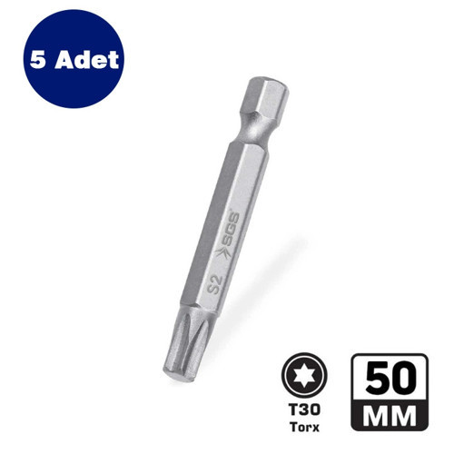 Torx Uçlu Bits T30 50mm, Hex, 5 Adet
