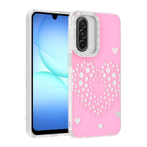 Galaxy A17 Kılıf Damla Taşlı Kalp Desenli Rivas Sert PC Kapak