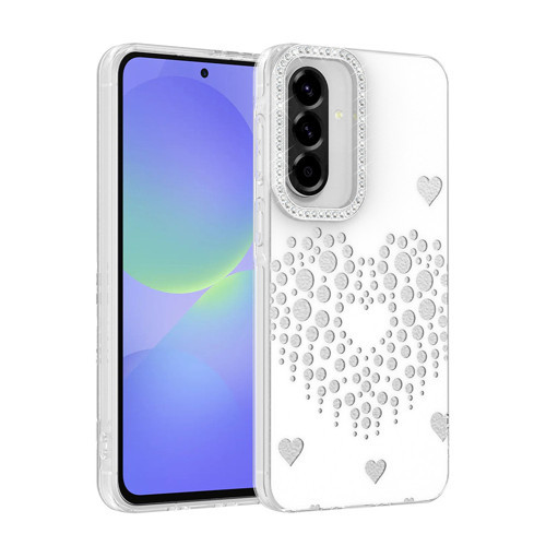 Galaxy A56 Kılıf Damla Taşlı Kalp Desenli Rivas Sert PC Kapak