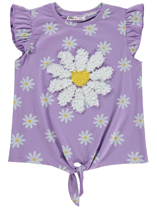 Papatya Desenli 6-9 Yaş Tişört - Lila