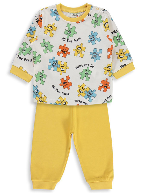 Puzzle Baskılı 6-18 Ay Pijama Takımı - Sarı
