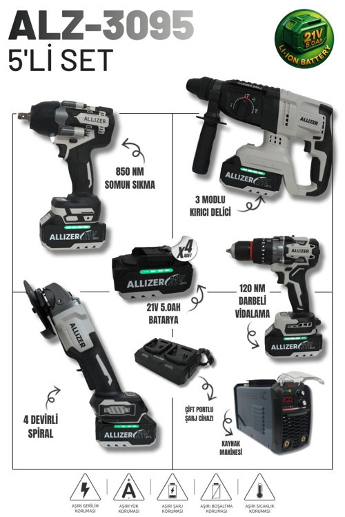 Allizer ALZ-3095 21V 5.0Ah Akülü 5'li Set
