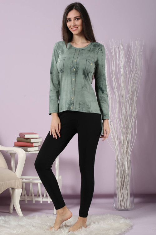 Kadın Desenli Taytlı Pijama Takımı 63205 .
