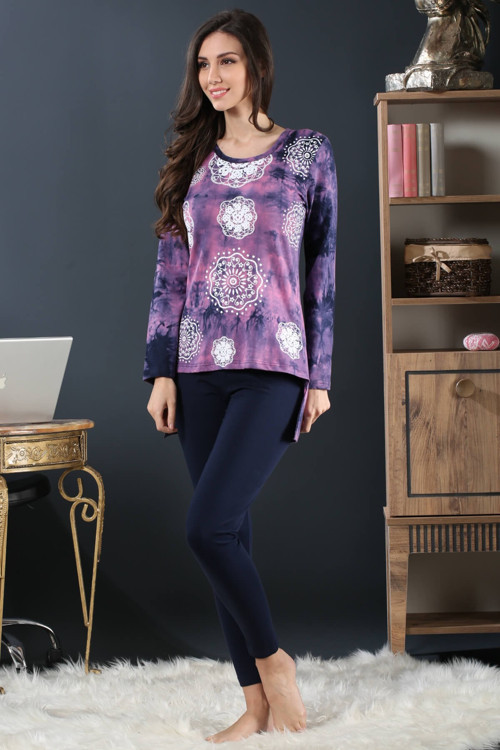 Kadın Desenli Taytlı Pijama Takımı 64519 .