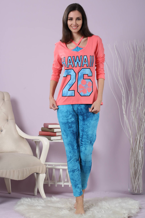 Kadın Desenli Taytlı Pijama Takımı 63218 .