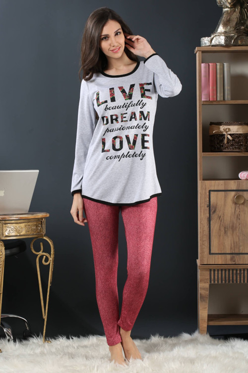 Kadın Desenli Taytlı Pijama Takımı 64510 .