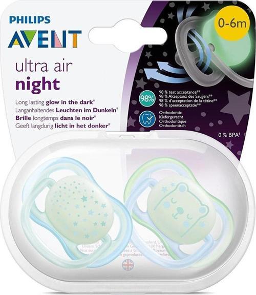 2'li Ultra Air Night Karanlıkta Parlayan Erkek Bebek Emzik 0-6 Ay
