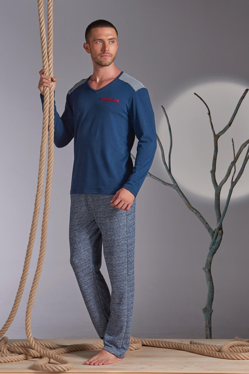 Erkek Desenli Pamuk Likralı Pijama Takım 7125