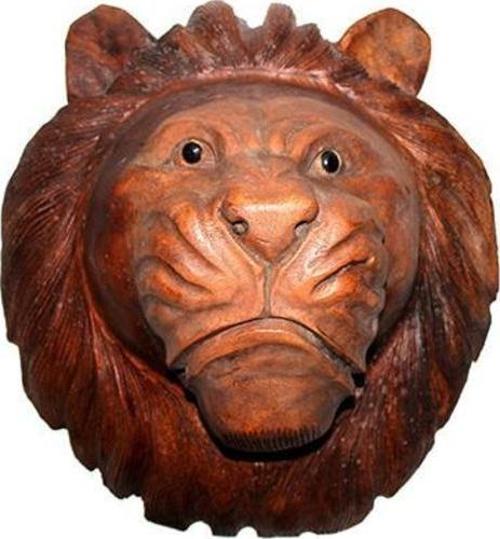 Dekoratif 40Cm Ahşap Aslan Kafası Hediyelik