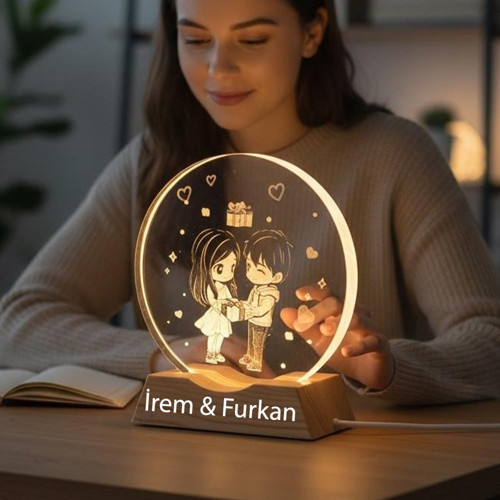 Kişiye Özel Aşık Çift Tasarımlı Dekoratif Gece Lambası, Sevgiliye Özel Hediye