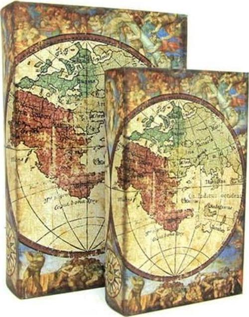 Kutu Kitap Harita 2'li Set Kitap Kutusu Dekoratif Hediyelik