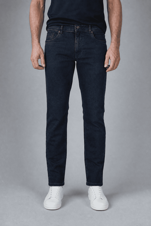 Lacivert Denim Fermuarlı Yikamali Jean Pantolon