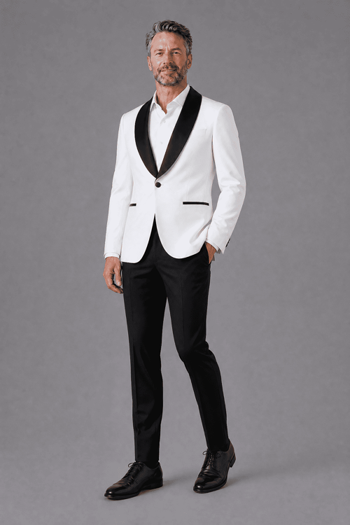 Ekru Modern Fit Polyester Yün Viskon Drop Yaka Çi̇ft Yirtmaç Smokin