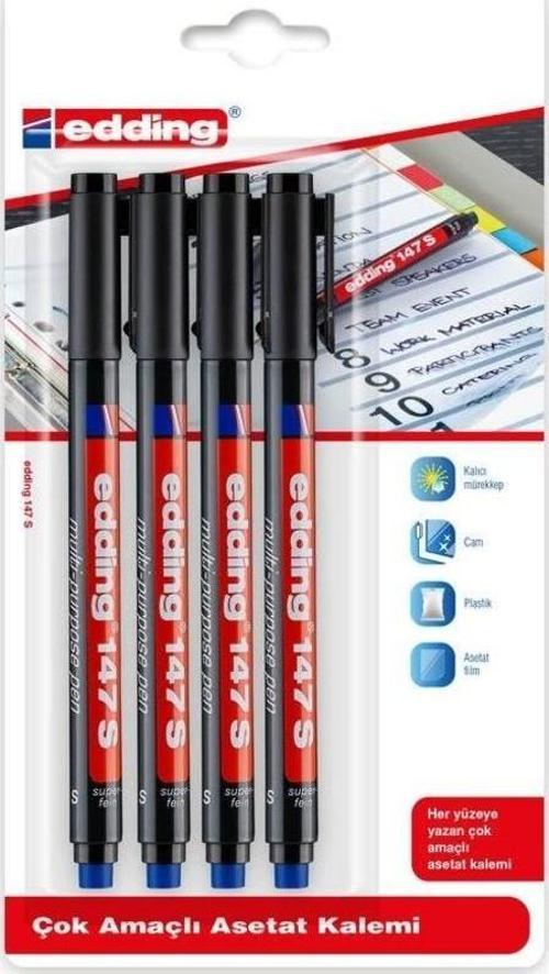 147 S Çok Amaçlı Permanent Kalem (Silgili Asetat Kalemi) 4'lü SİYAH
