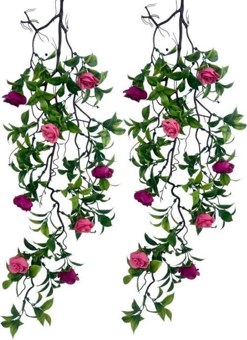 Yapay Çiçek Sarkan Doğal Dallı Mor Yaban Gülü 70cm Yapay Sarmaşık Yeşil
