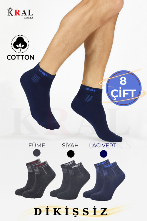 Erkek Unisex 8 Çift Pamuklu Basic Derbili Pamuklu Çorap