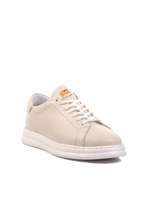 Beyaz Hakiki Deri Bağcıklı Erkek Günlük Ayakkabı Sneaker 251013 M