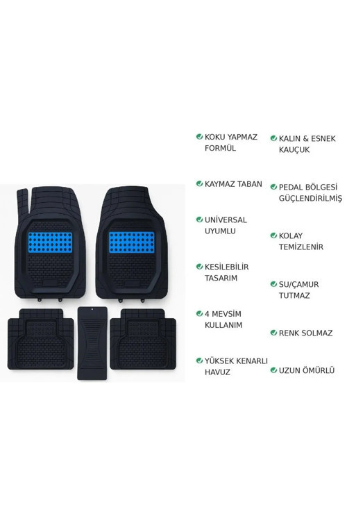 Mercedes C Serisi W205 2021 Uyumlu 3 Cm Havuzlu 5 Parça Set 3D Paspas Takımı Siyah - Mavi