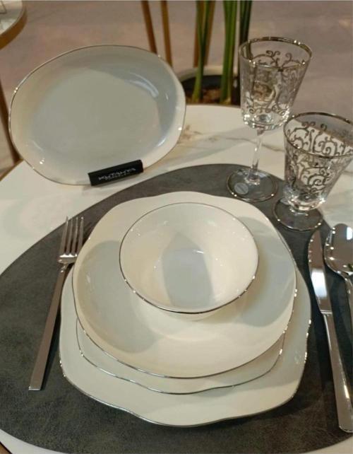 Bone Vılya 51 Parça Platin Fileli Yemek Takımı BNVIL51YT220