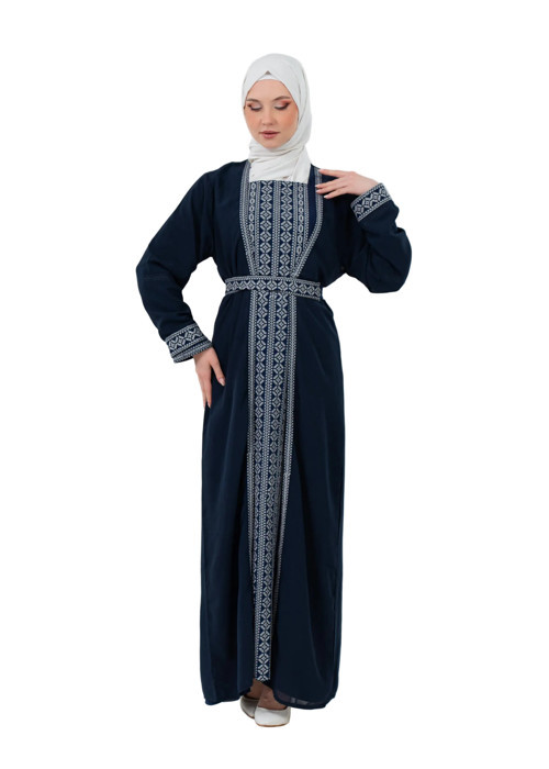 Nakışlı İç Elbiseli ve Kemerli İki Parçalı Filistin Mirası Abaya Seti