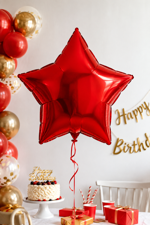 Folyo Balon Yıldız Kırmızı 18 İnç 45 cm Doğum Günü Parti Kutlama Organizasyon Dekorasyon Balonu