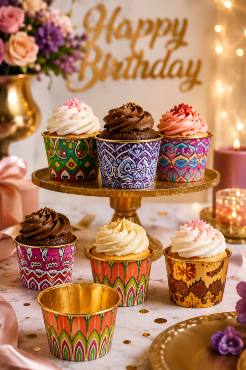Cupcake Kapsülü 24'lü Mandala Desenli Gold Varaklı Asetat Kutulu Kek ve Muffin Pişirme Kapsülü