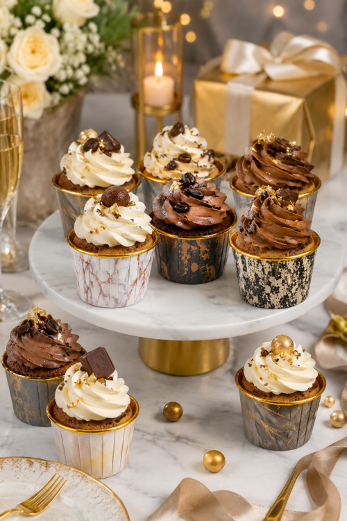 Cupcake Kapsülü 24'lü Mermer Desenli Gold Varaklı Asetat Kutulu Kek ve Muffin Pişirme Kapsülü