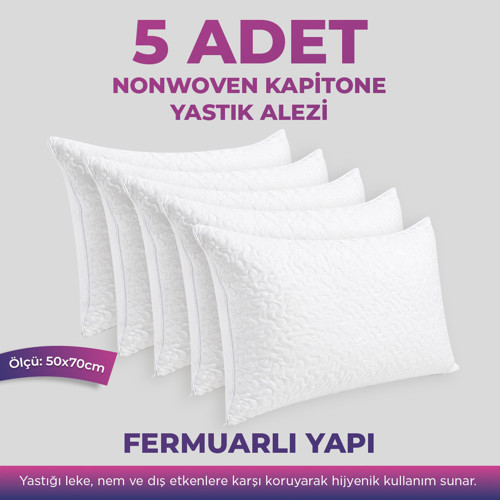 Çarşafçı Hanım 5 ADET KAPİTONE YASTIK ALEZİ - FERMUARLI - 50x70cm - NonWoven