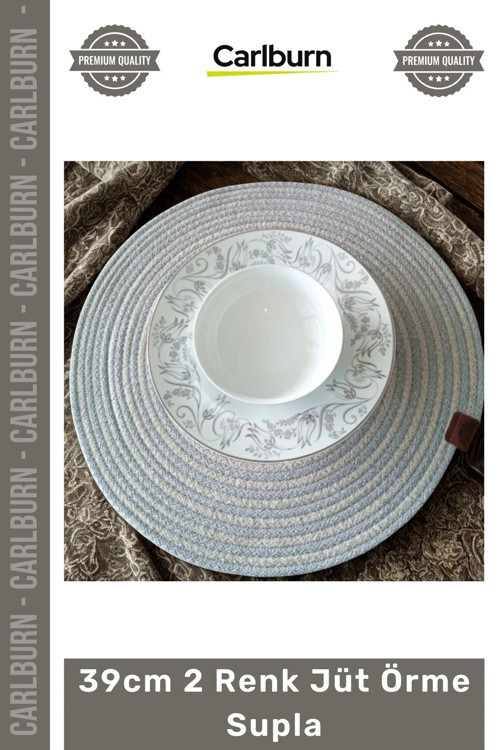 #Supla El Yapımı Doğal Hasır Sağlam Dikiş Yuvarlak Masa Sunum 39cm 2 Renk Jüt Örme Supla