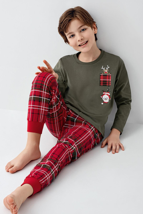 Erkek Çocuk Aile %100 Pamuk 4 Mevsim New Year Uzun Kollu Pijama Takım