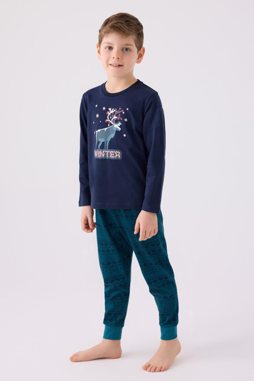 Noel Winter Erkek Çocuk 4 Mevsim Kumaş Uzun Kol Pijama Takım