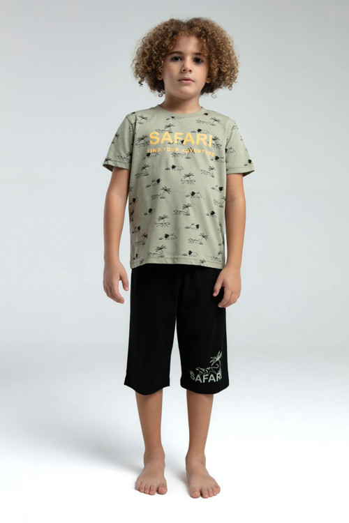 Premium Garson Safarı Fınd Your Adventure Erkek Çocuk Kısa Kollu Kapri Pijama Takım