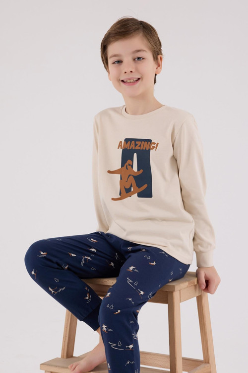 Garson Erkek Çocuk Amazing %100 Pamuk 4 Mevsim Baba-Oğul Uzun Kollu Pijama Takım