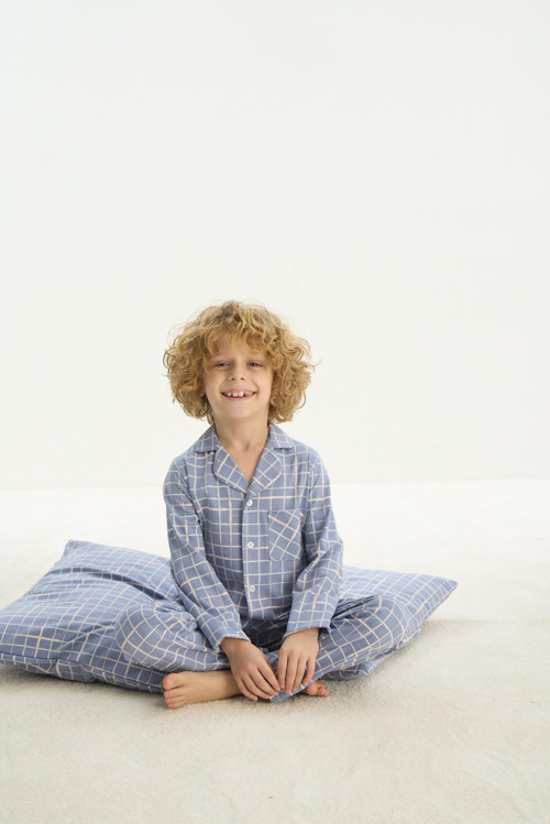 8748 Erkek Çocuk Önden Düğmeli Pijama Takım