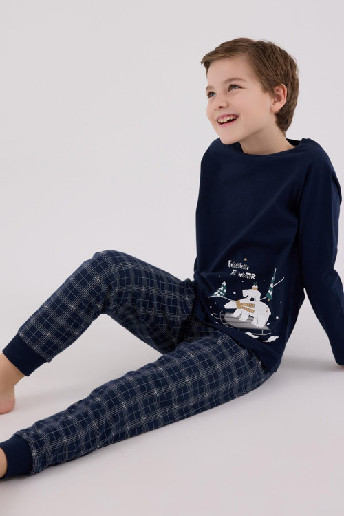 Erkek Çocuk Aile %100 Pamuk 4 Mevsim Uzun Kollu Ekoseli Pijama Takım