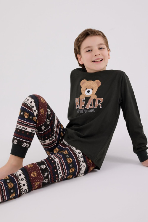 Erkek Çocuk Aile Bear My Little Friend %100 Pamuklu 4 Mevsim Uzun Kollu Pijama Takım