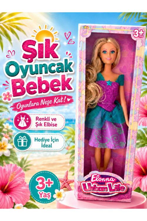 Şık Oyuncak Bebek - Renkli Şık Elbiseli Uzun Saçlı Prenses Bebek - 3 Yaş+ Kız Çocuk Hediyesi