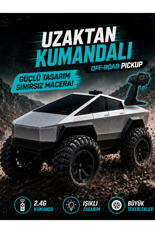 Tesla Cybertruck Görünümlü 1:18 Ölçü Uzaktan Kumandalı Pickup Araba – Darbeye Dayanıklı Hafif Kasa - Işıklı - Şarj Edilebilir Pilli - 20X15Cm