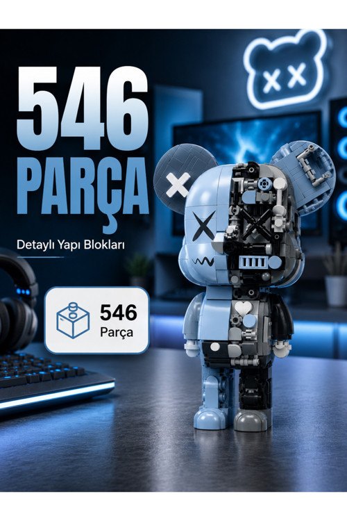 Maker Pop Mekanik Mavi Ayı Figürü - 546 Parça Yapı Blokları - Youtuber & İçerik Üretici Masa & Kamera Arkası Dekorasyonu - Prop Art